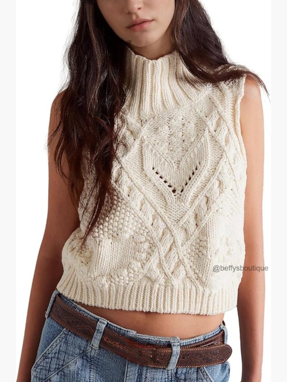 Turtleneck Crochet Sweater Vest Sleeveless Knit Tank Top Women Casual